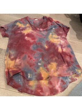 EASEL WOMENS TIE DIE OVERSIZED LARGE SHIRT